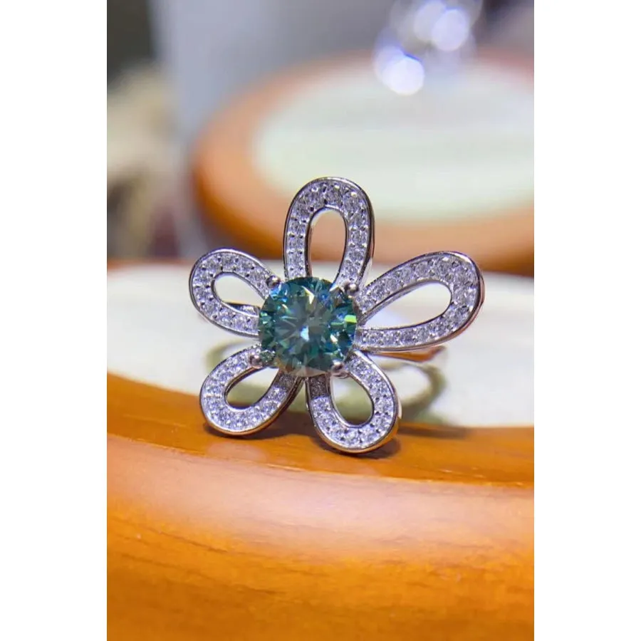 1 Carat Moissanite Flower Shape Open Ring