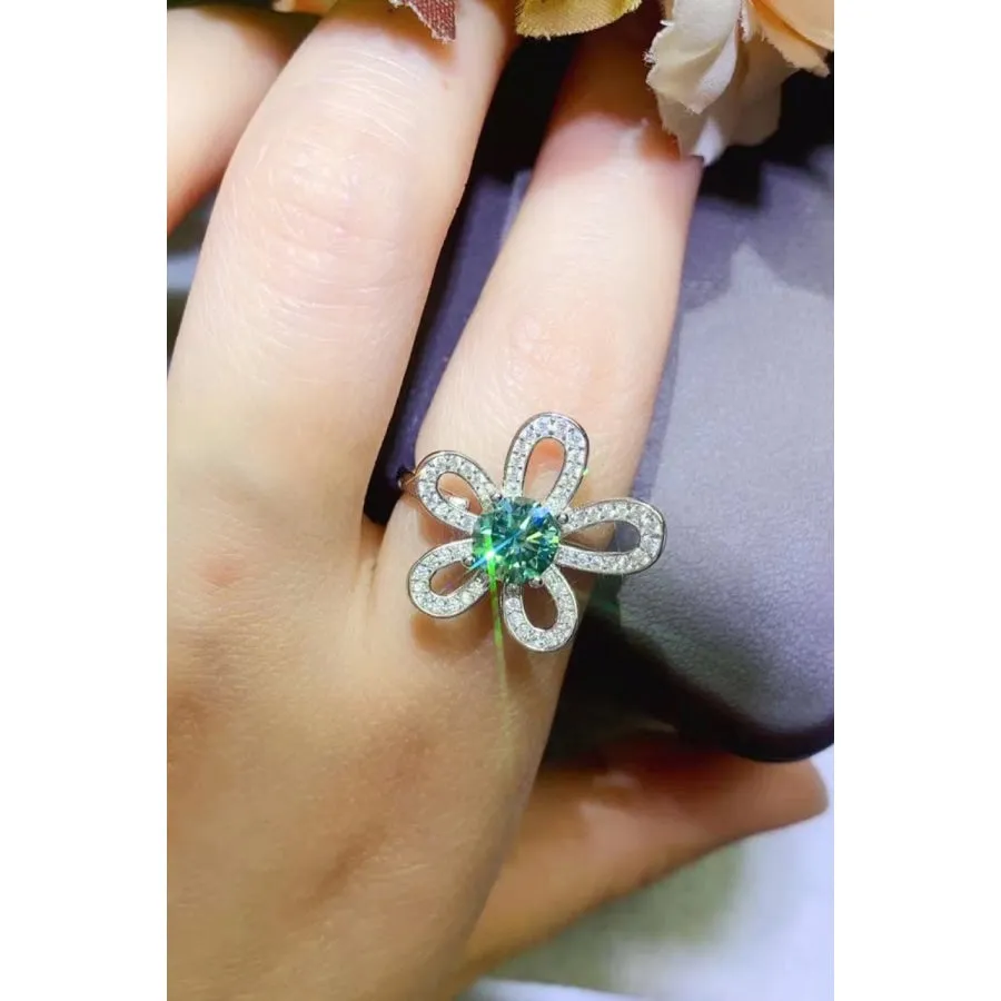 1 Carat Moissanite Flower Shape Open Ring