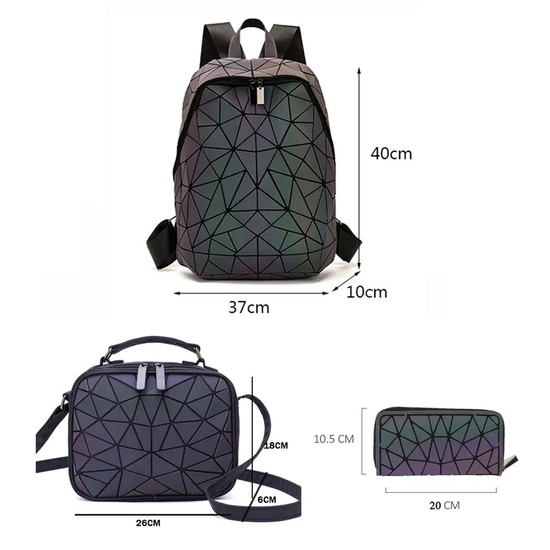 2022 New Luminous Backpack School Women Men Set Rucksack Female Lattice Backbag Holographic Shoulder