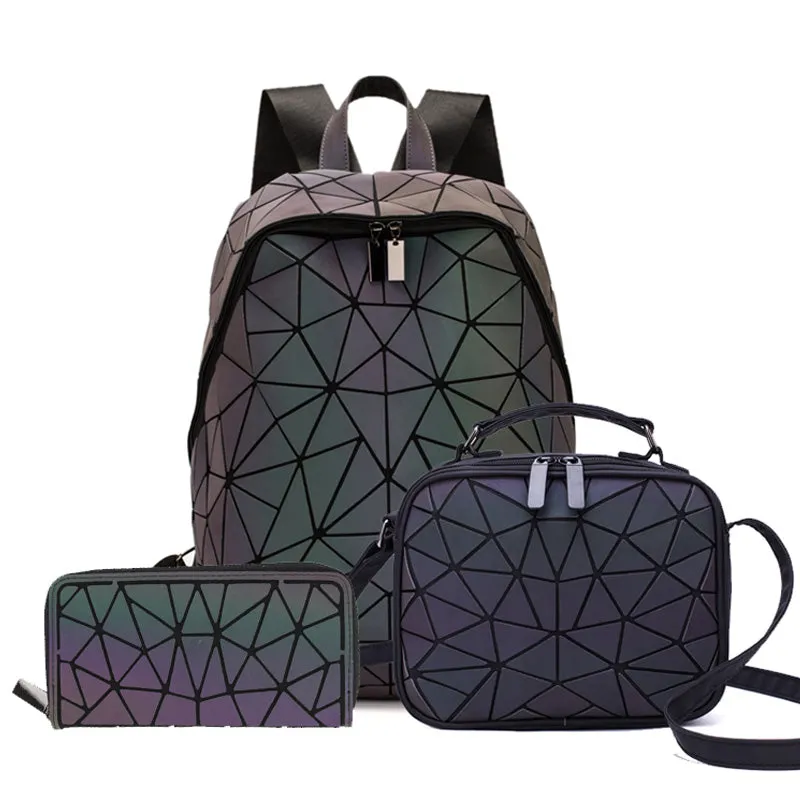 2022 New Luminous Backpack School Women Men Set Rucksack Female Lattice Backbag Holographic Shoulder