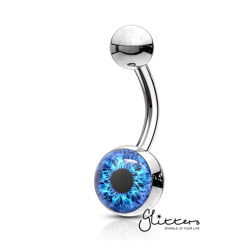 316L Surgical Steel Eye Inlaid Belly Button Navel Ring - Blue