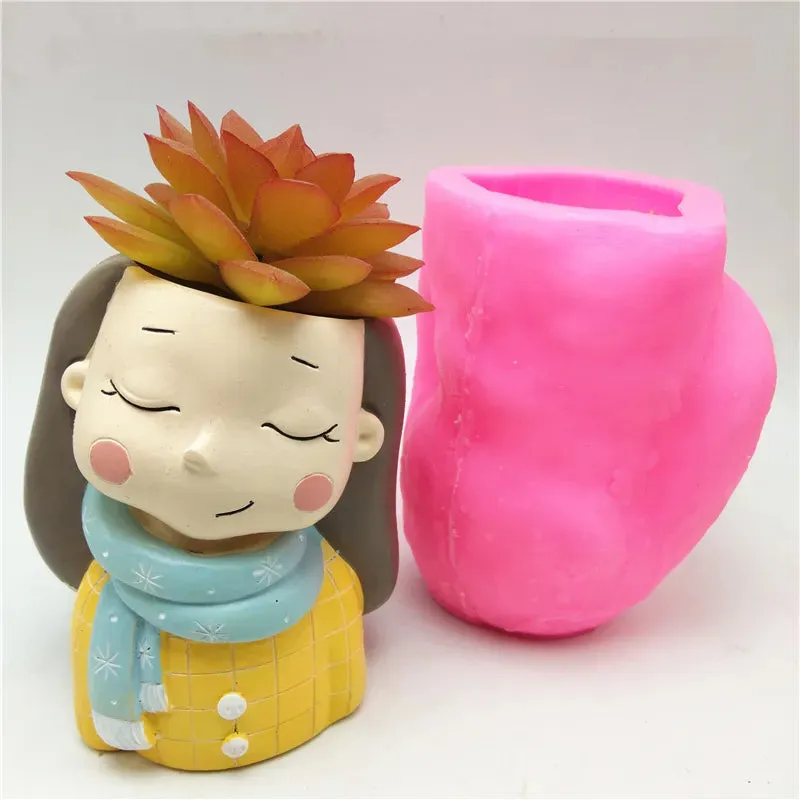 3D Beautiful Girl Flower Pot Silicone Mold Baking Mold Chocolate Resin Candle Mold