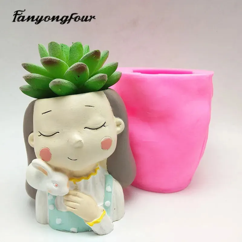 3D Beautiful Girl Flower Pot Silicone Mold Baking Mold Chocolate Resin Candle Mold