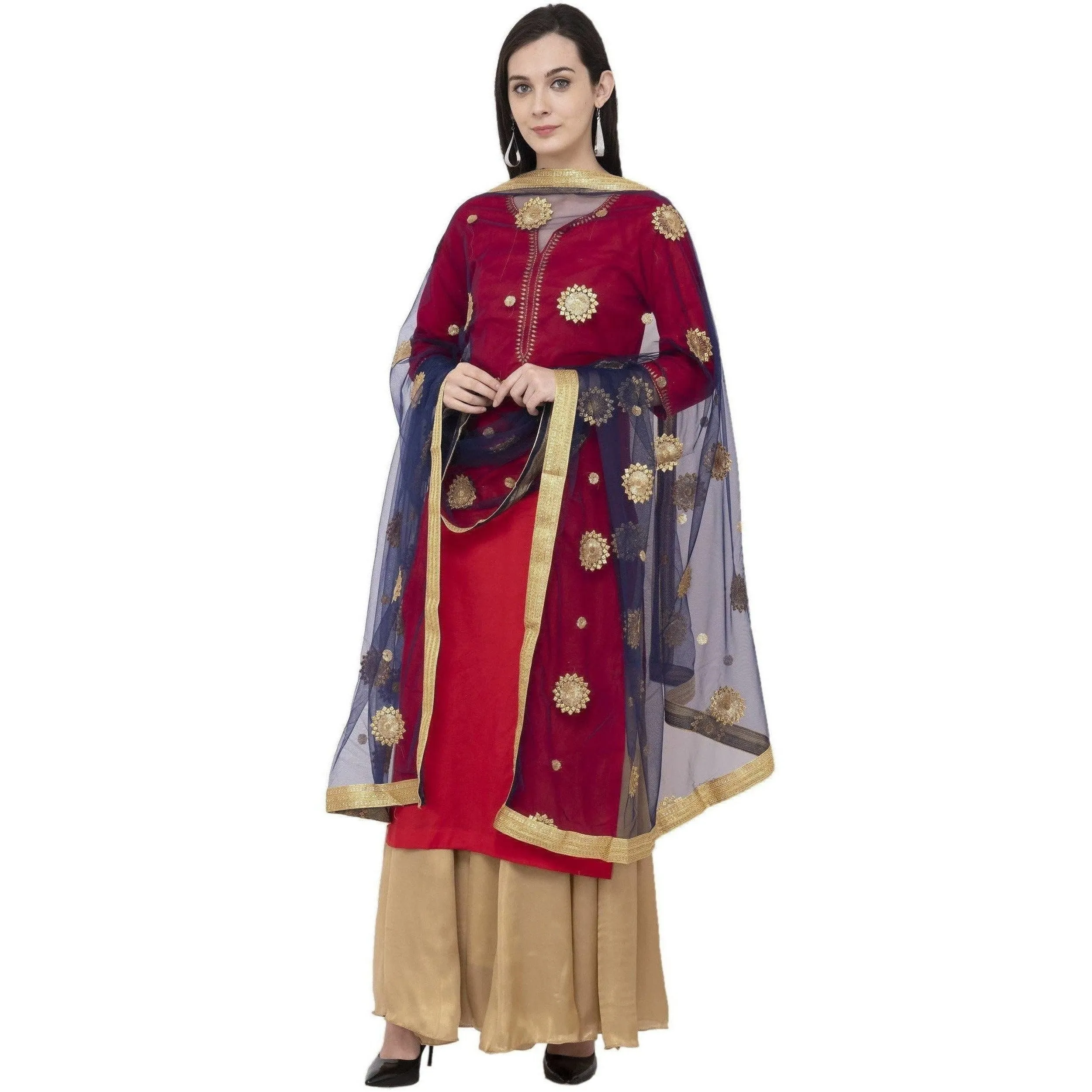 A R Silk Net Zari Flower Fancy Dupatta Color Navy Dupatta or Chunni