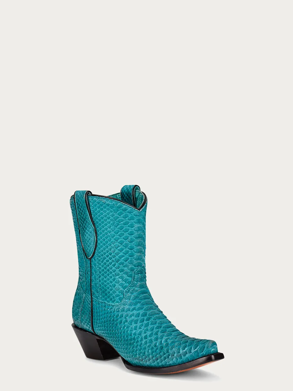 A4195 - WOMEN'S GENUINE FULL TURQUOISE PYTHON SNIP TOE ANKLE BOOT