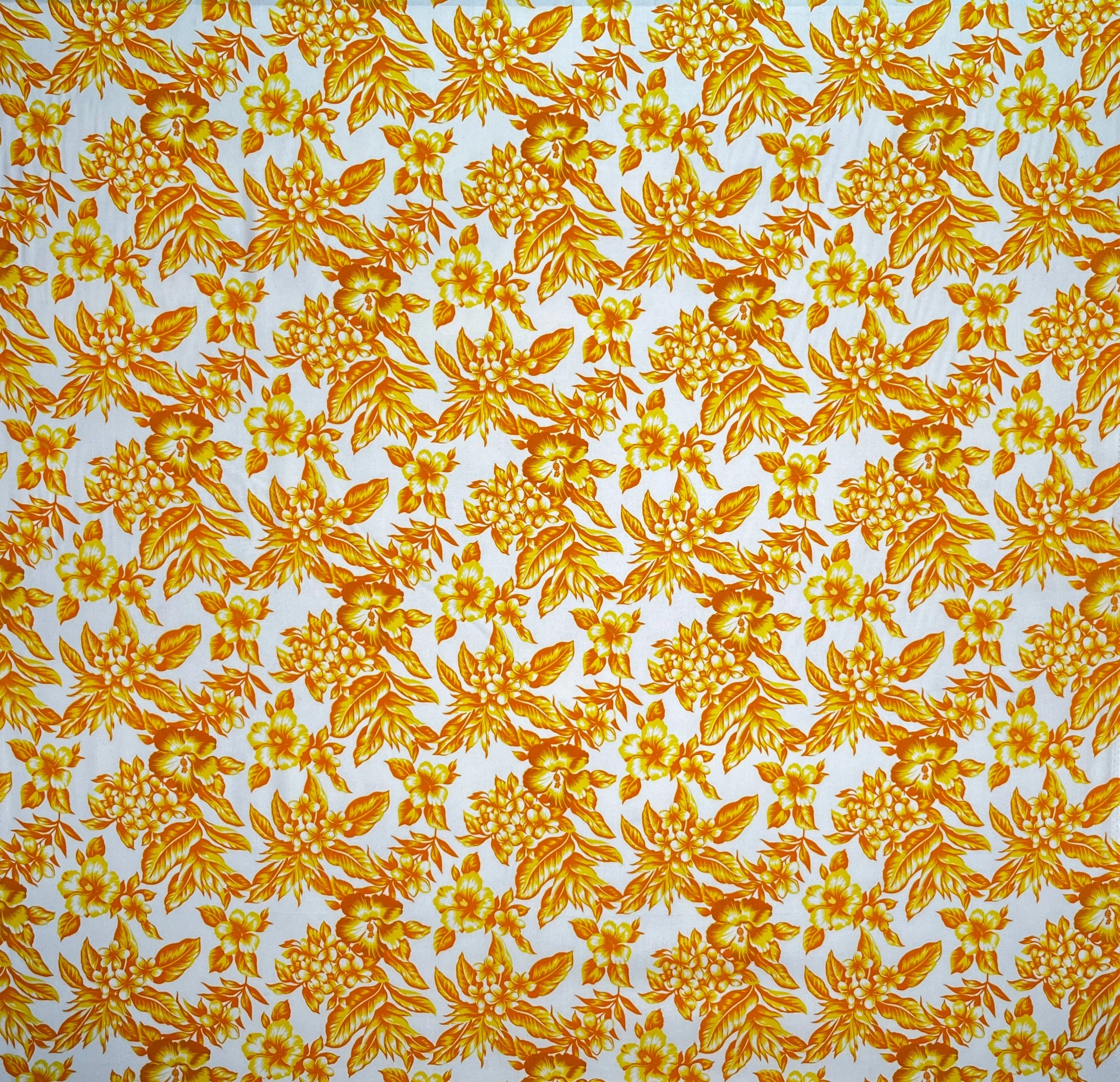 All Over Hibiscus Plumeria Tropical Leaves Fabric | Rayon Poplin