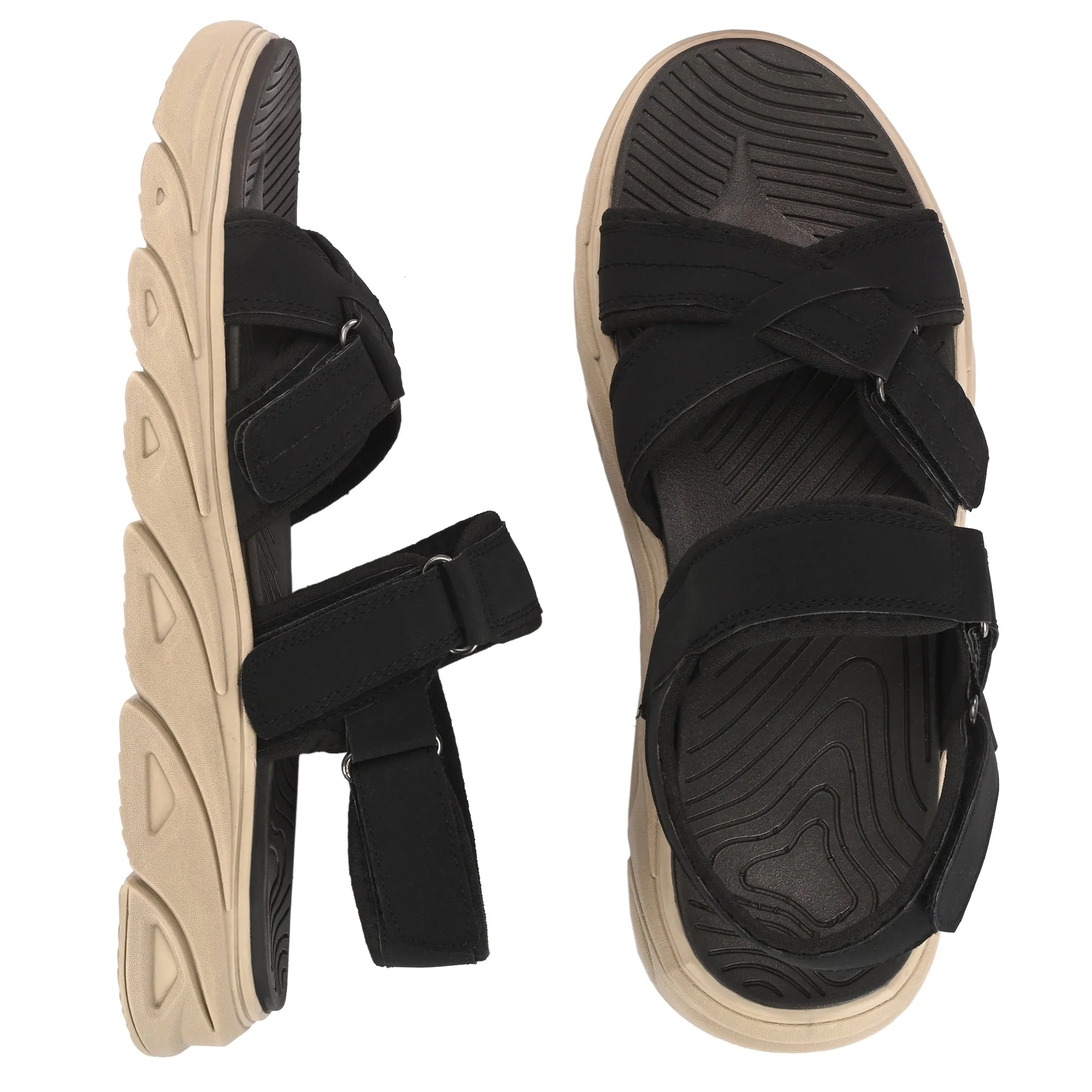 Attitudist Unisex Handcrafted Black Sports Sandal