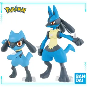 Bandai Original Genuine Pokemon PLAMO Lucario Riolu Action Figure Anime Fighting Ripple Pokémon Assembly Model Toy