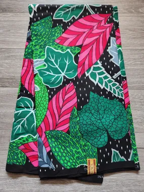 Black, Green and Pink African Print Fabric, Ankara Fabric, AF229