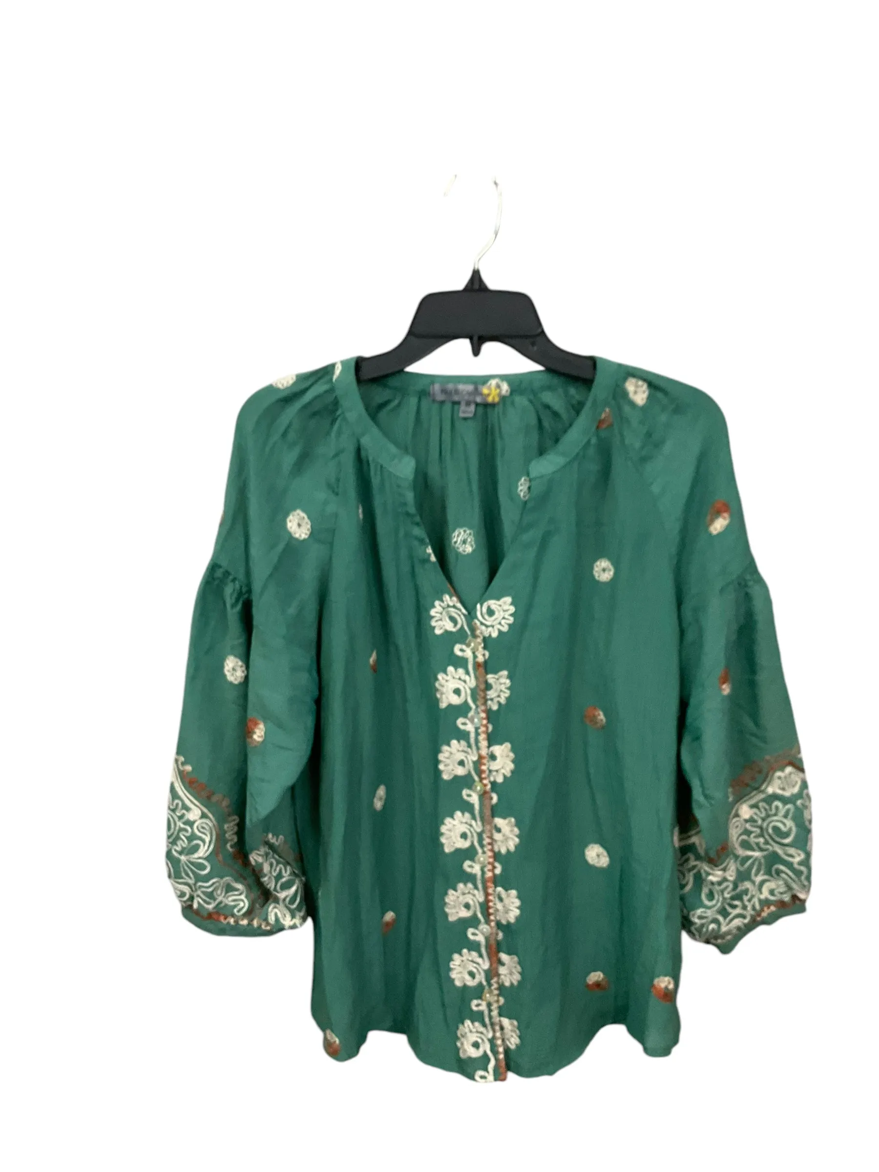 Blouse 3/4 Sleeve By Figuero & Flower In Green, Size: M