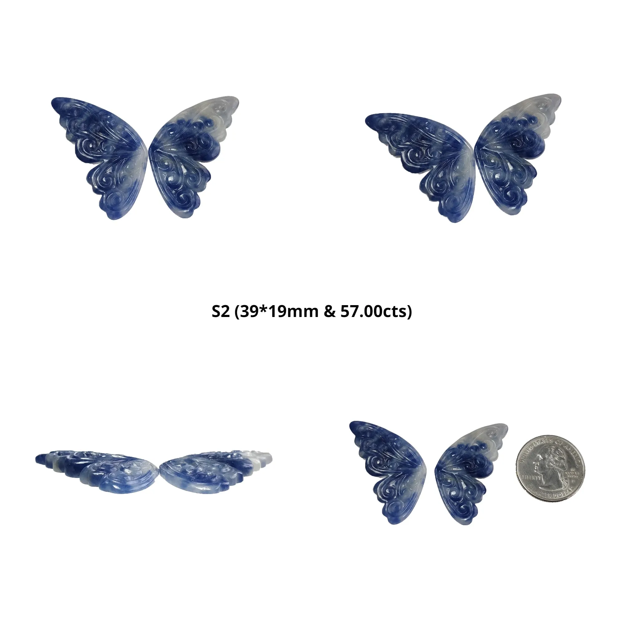 Blue Silver Sapphire & Ruby Gemstone Carving : Natural Untreated Sapphire Hand Carved Butterfly And Pear Shape Pair/Set