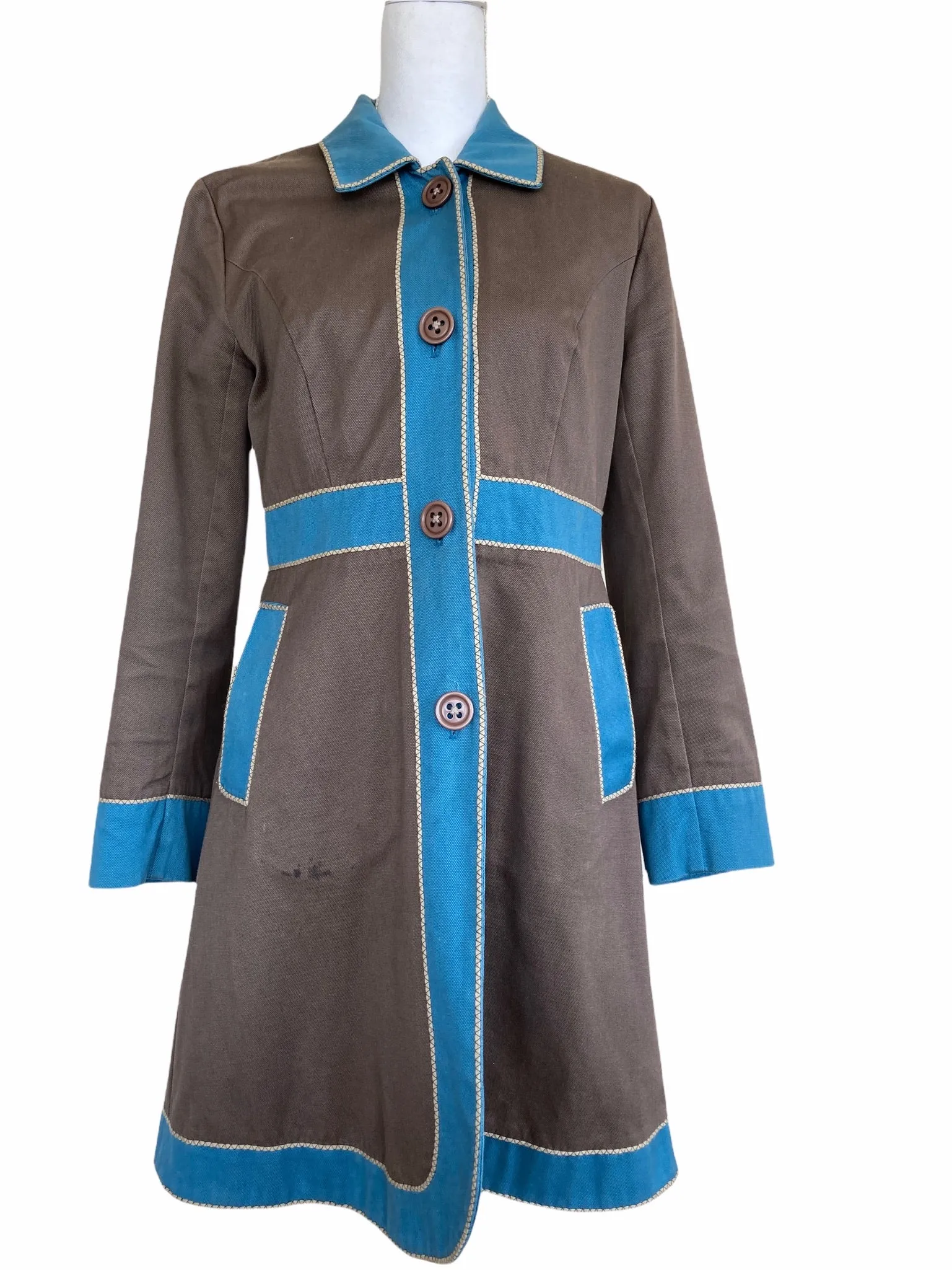 Boden Brown and Blue Colorblock Coat, 10