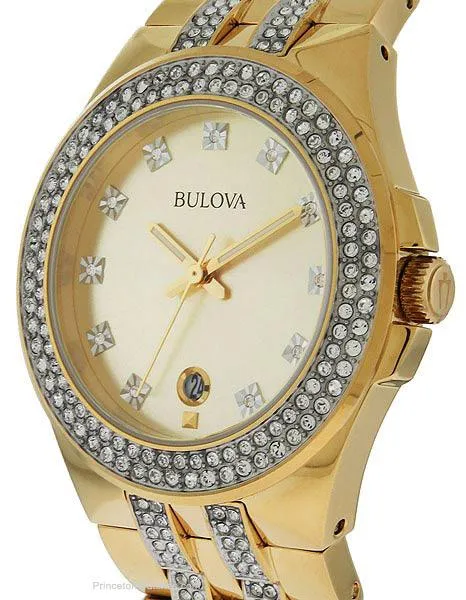 Bulova Mens Swarovski Crystal Gold-Tone Dress Watch - Champagne Dial