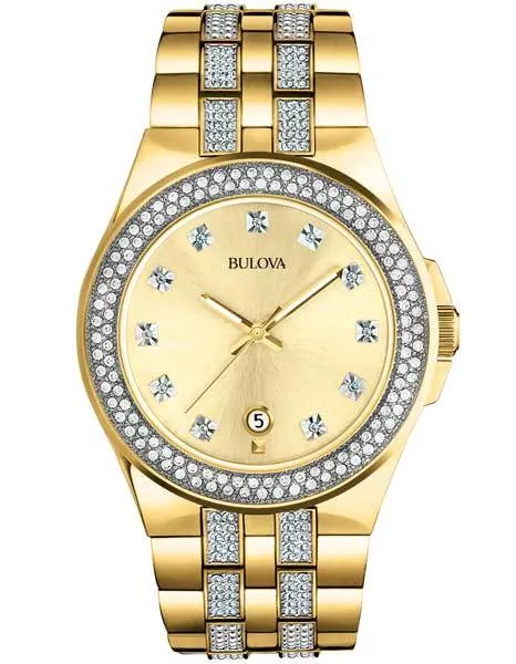 Bulova Mens Swarovski Crystal Gold-Tone Dress Watch - Champagne Dial