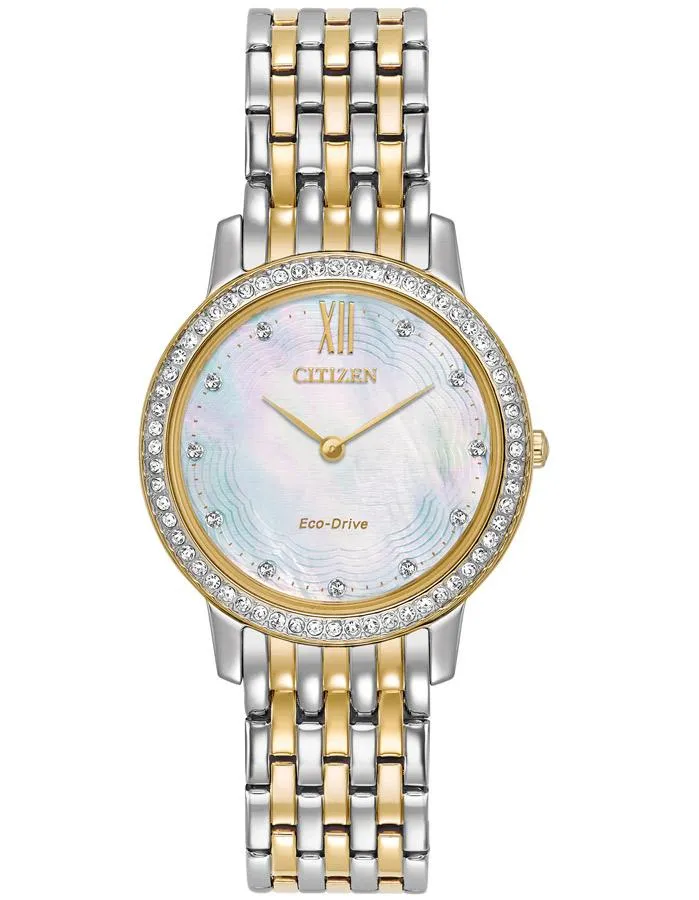 Citizen Eco-Drive Womens Silhouette Crystal Watch - Two-Tone - Bracelet - MOP