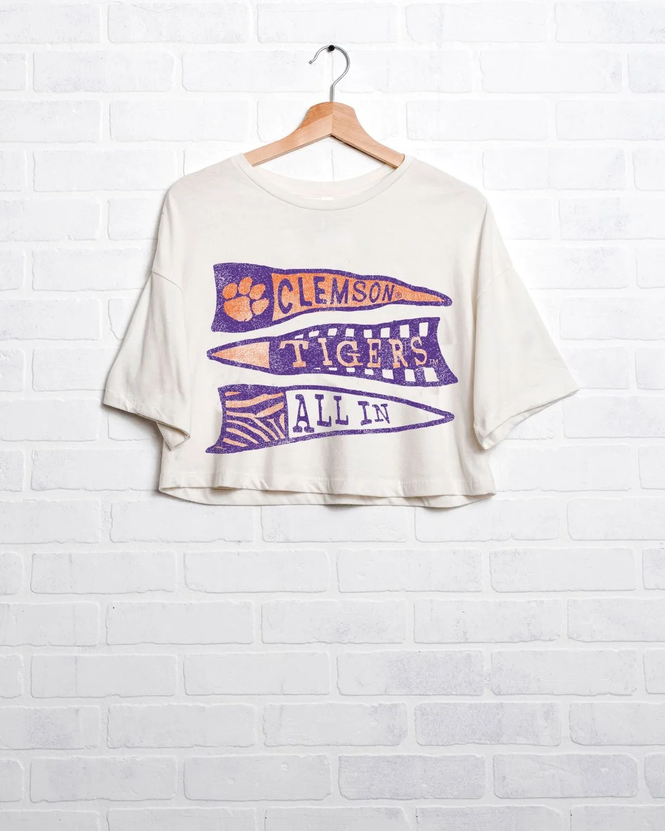 Clemson Tigers Pennant White Cropped Tee