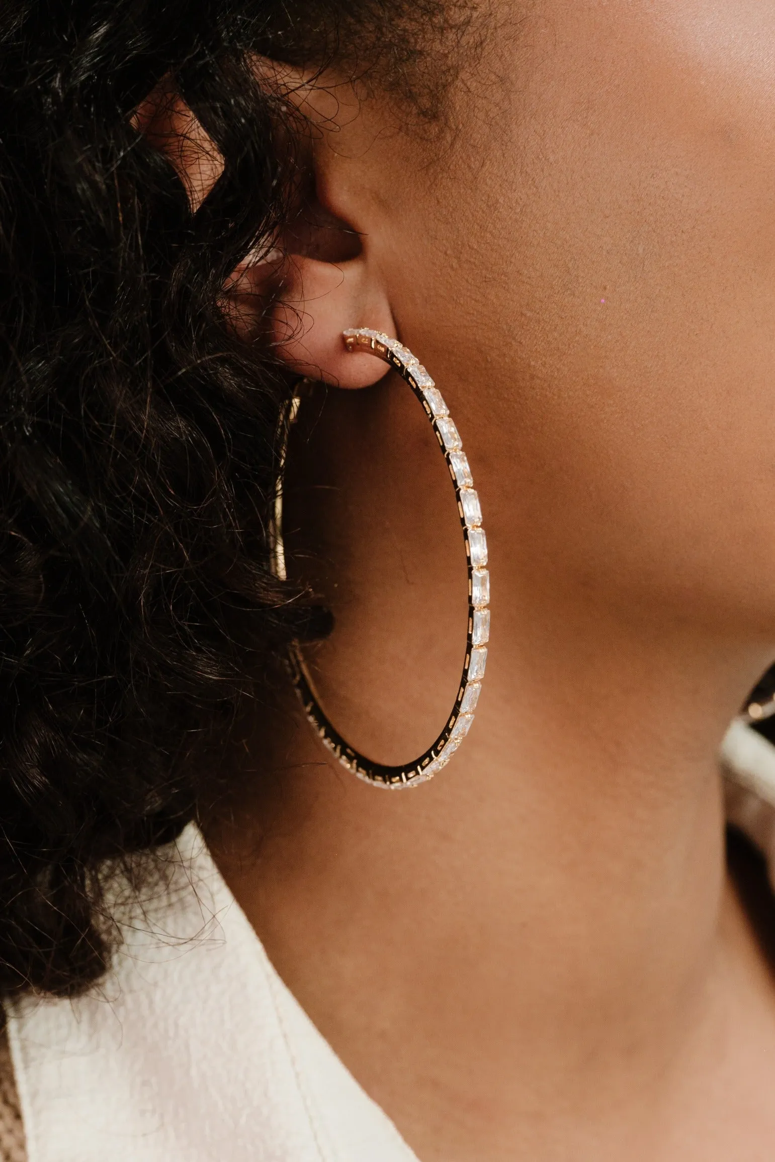 Crystal All Around 18k Gold Plated Hoop Earrings