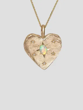 Crystal Opal and Diamond Big Heart Necklace