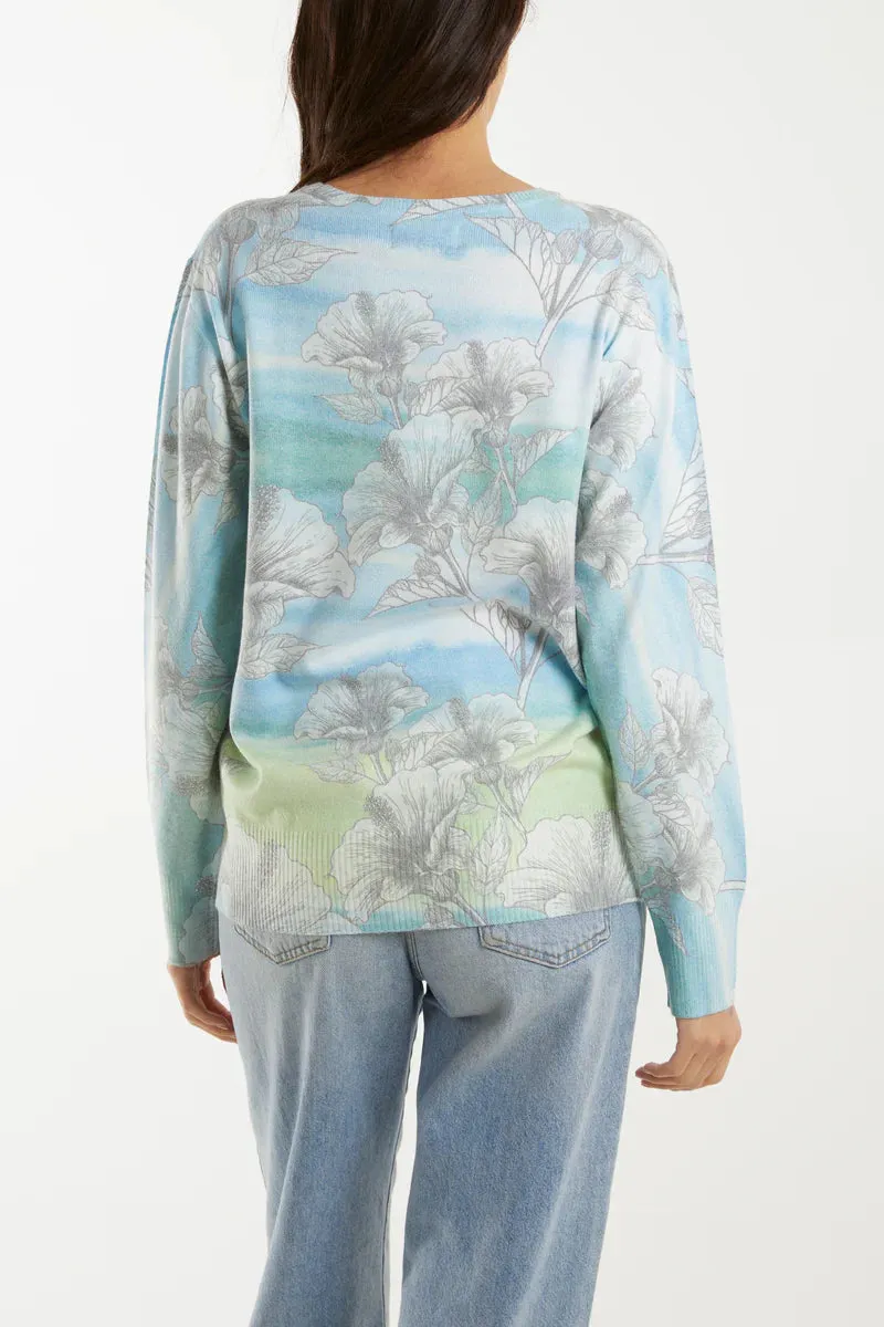 Diamante Flower Landscape Patterned Jumper