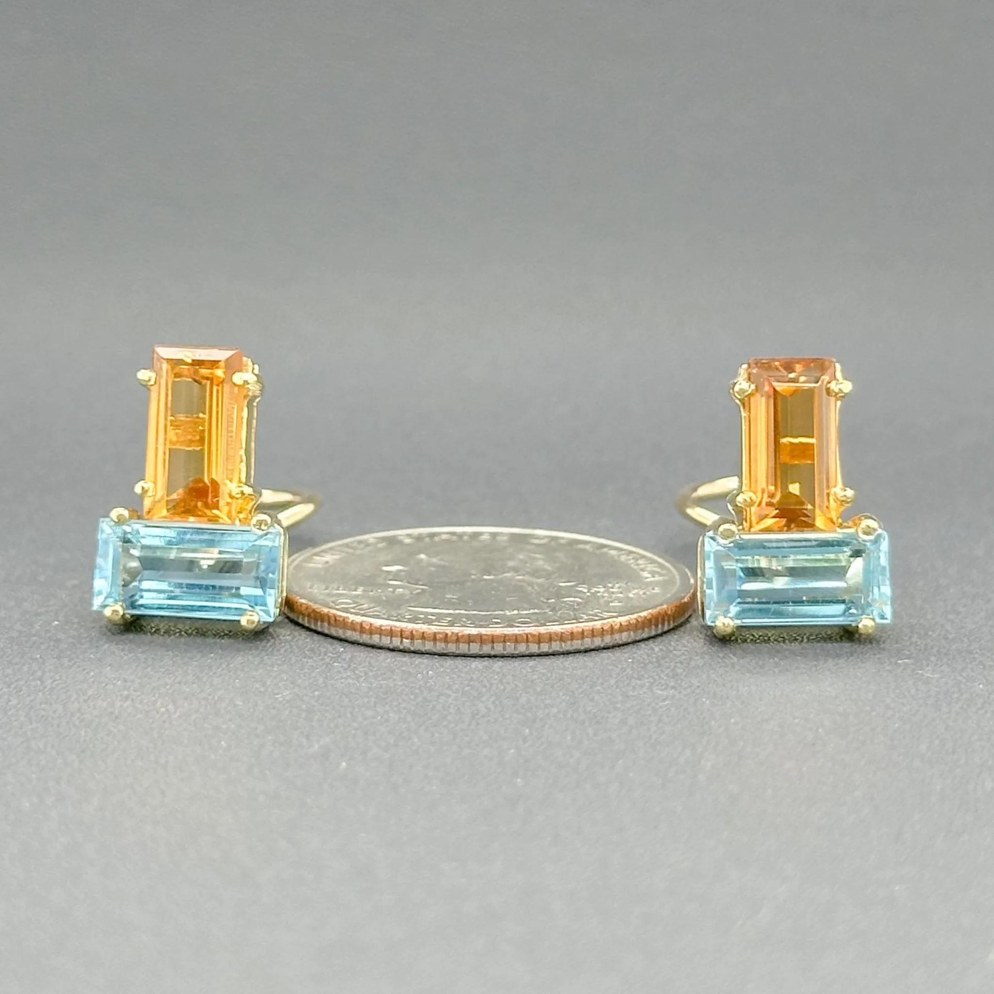 Estate 14K Y Gold 7.44ctw Blue Topaz & Citrine Earrings