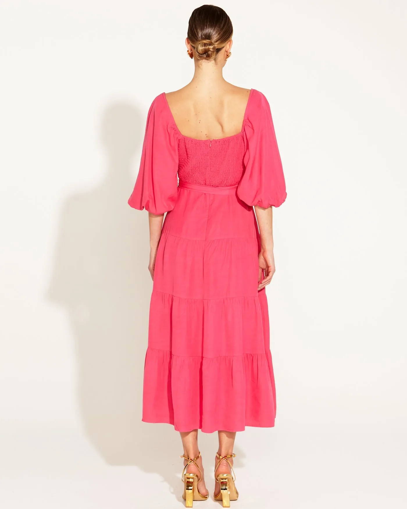 Fate   Becker One and Only Tiered Midi Dress - Hot Pink