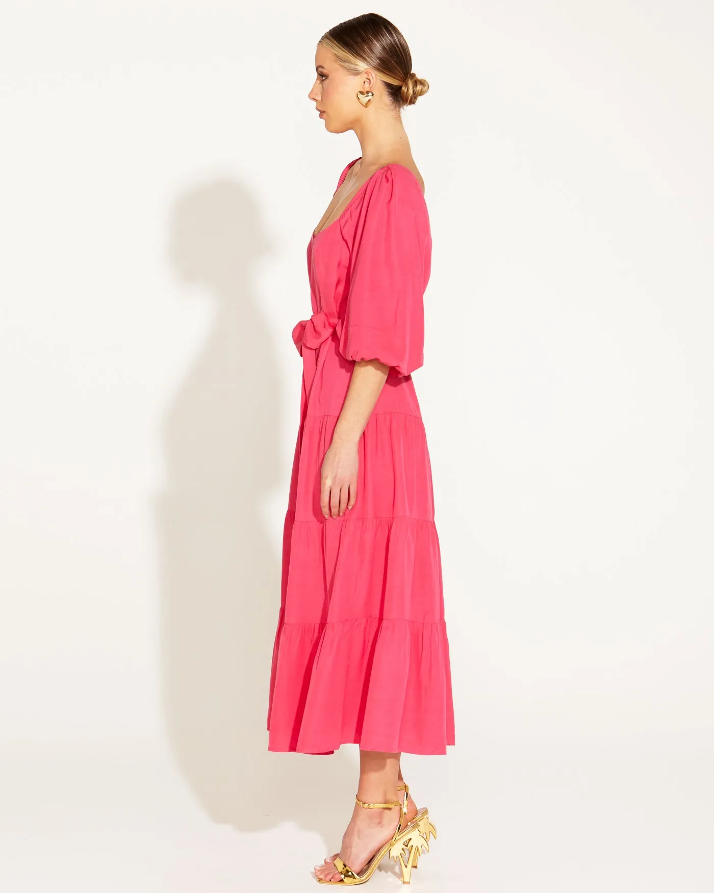 Fate   Becker One and Only Tiered Midi Dress - Hot Pink