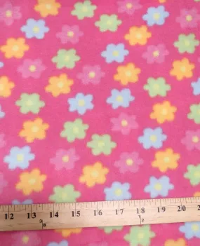 Fleece Printed Fabric / Mini Sunflowers Fuchsia / Sold By The Yard