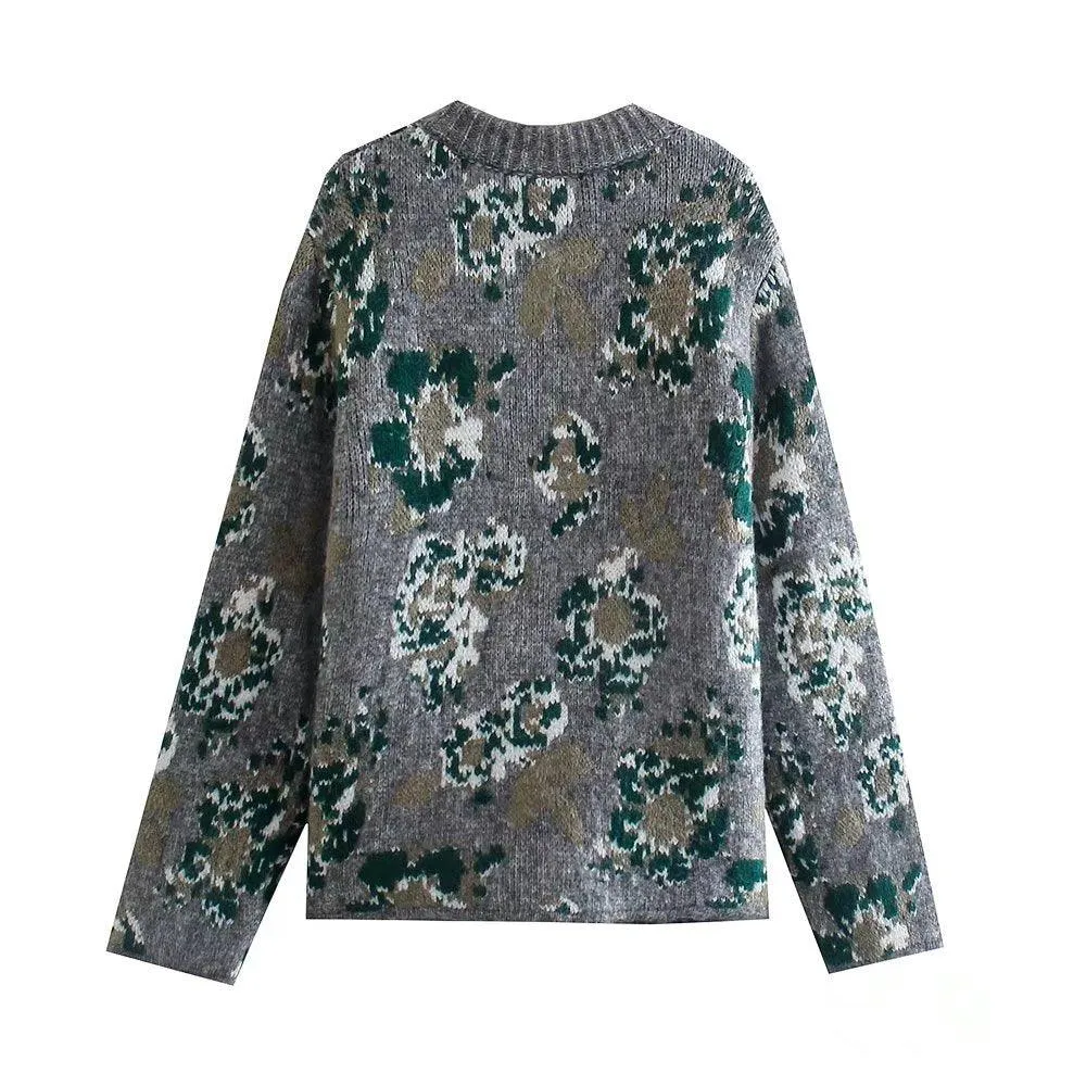 Floral Jacquard Knitted Long Sleeve Jacket