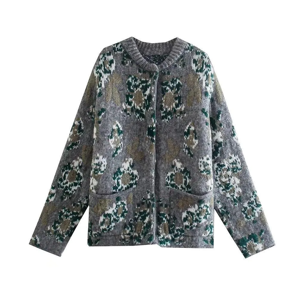 Floral Jacquard Knitted Long Sleeve Jacket