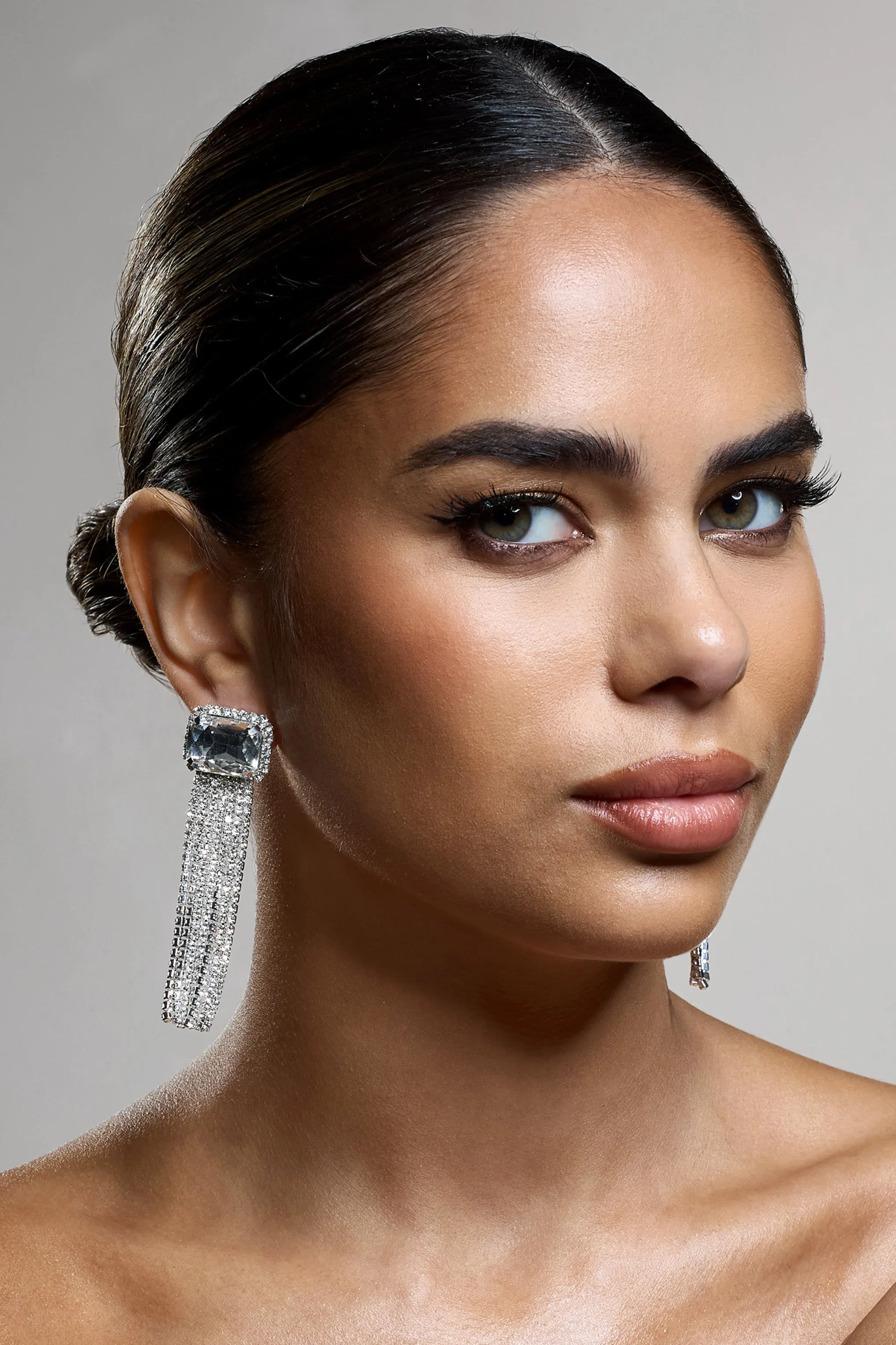 Glazier | Silver Diamante Tassel Earrings