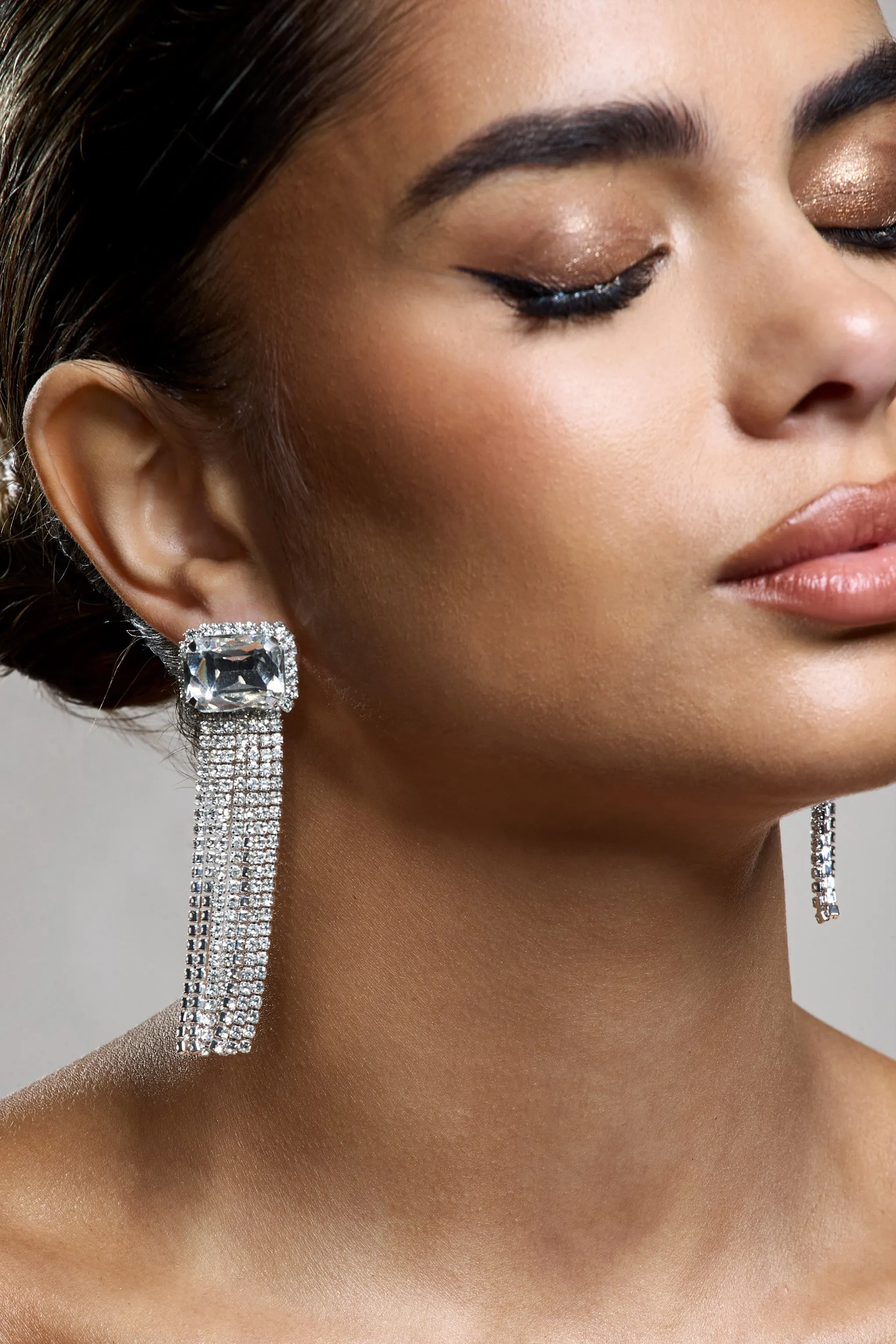 Glazier | Silver Diamante Tassel Earrings