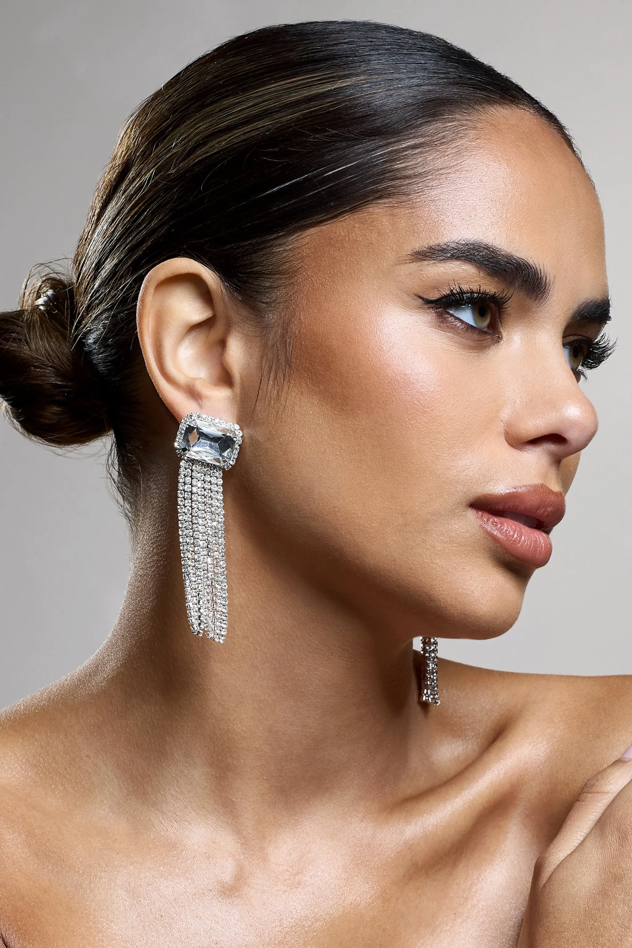 Glazier | Silver Diamante Tassel Earrings