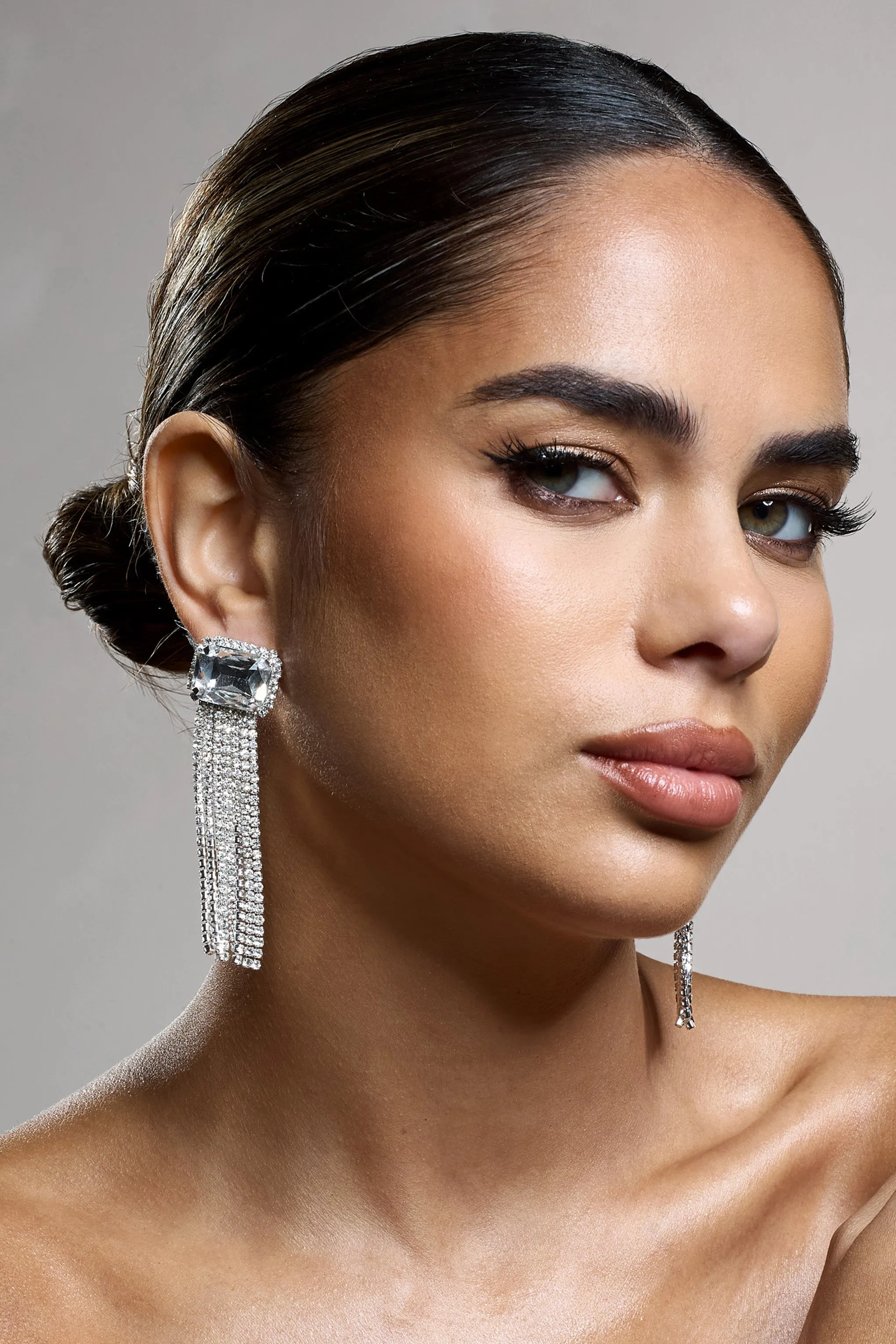 Glazier | Silver Diamante Tassel Earrings