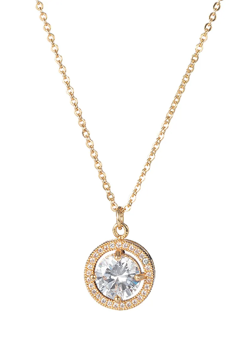 Gold Crystal Drop Beveled Necklace