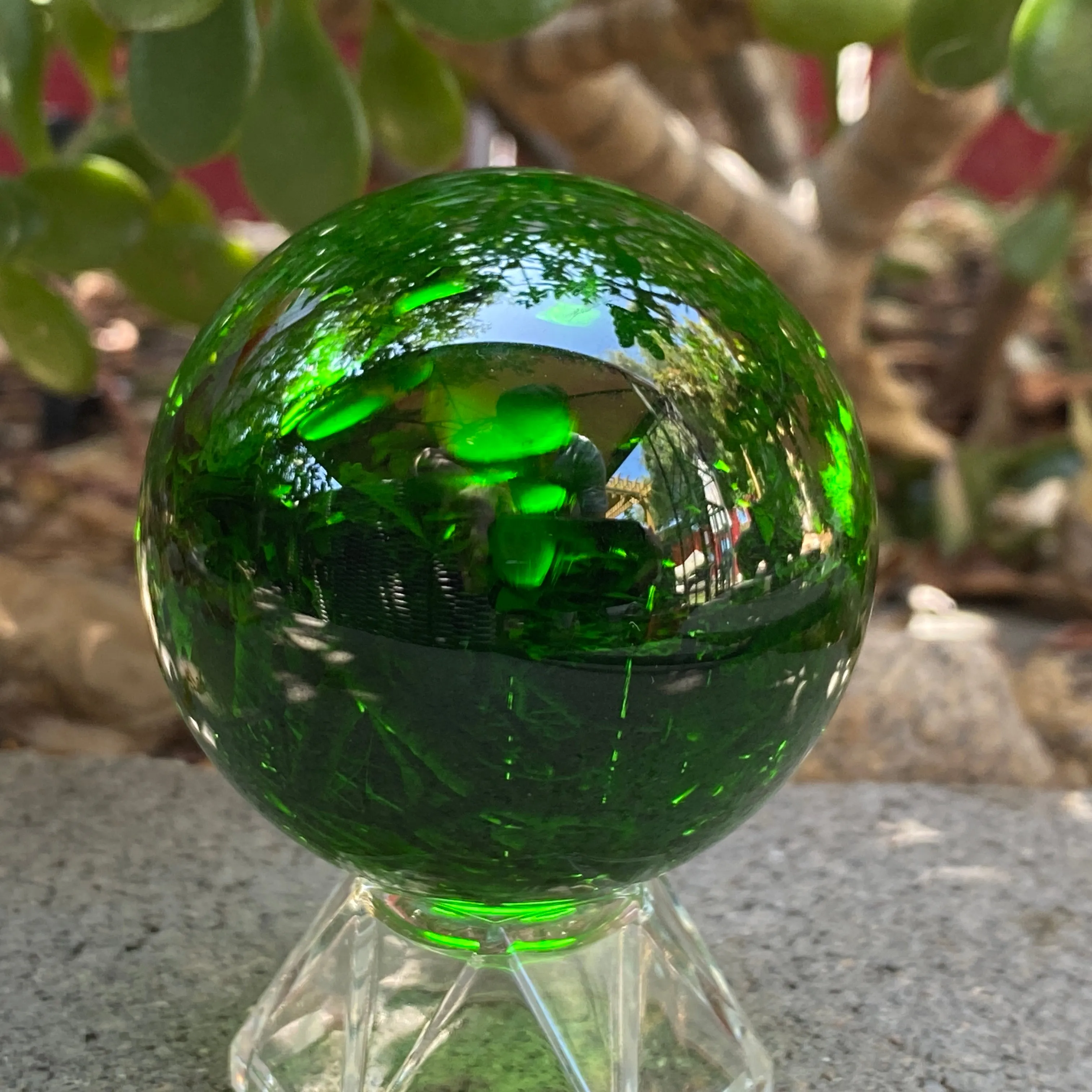 Green Obsidian gemstone sphere with stand