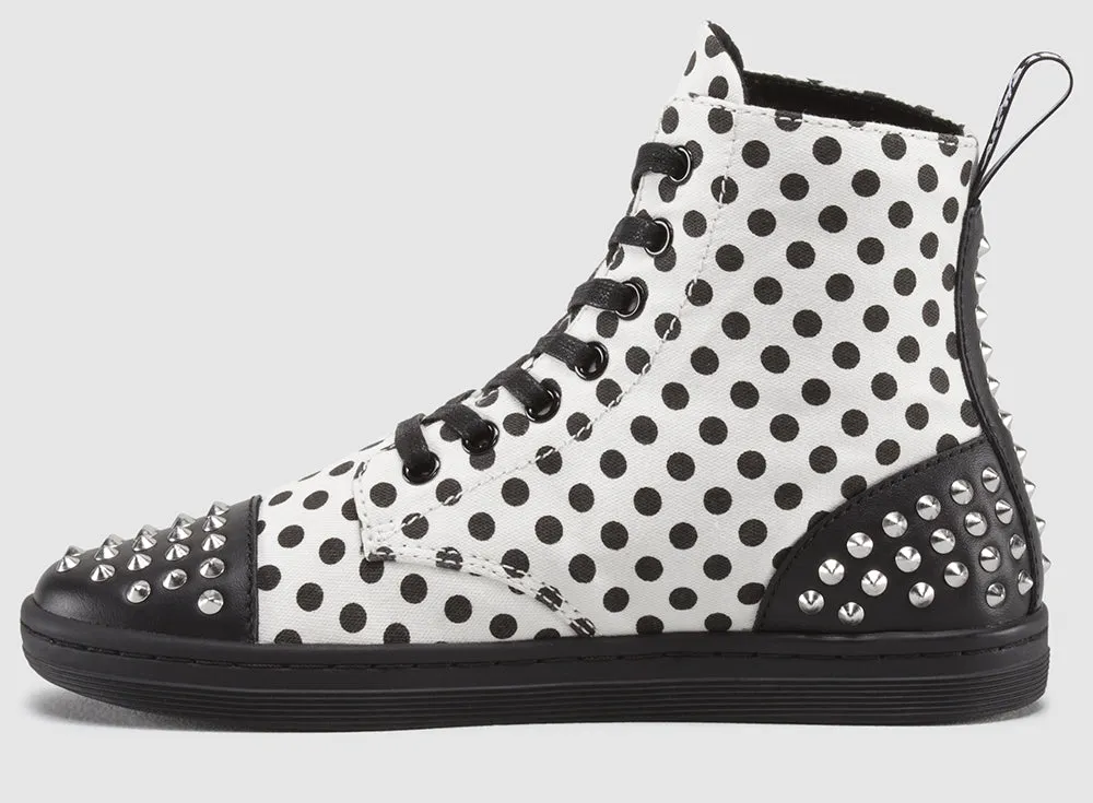 HACKSTUD WHITE BLACK DOTS FINE CANVAS BOOT