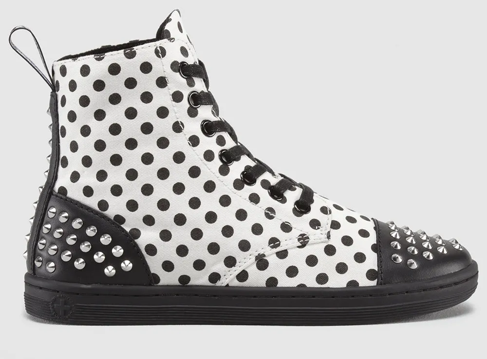 HACKSTUD WHITE BLACK DOTS FINE CANVAS BOOT