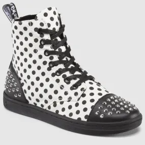 HACKSTUD WHITE BLACK DOTS FINE CANVAS BOOT