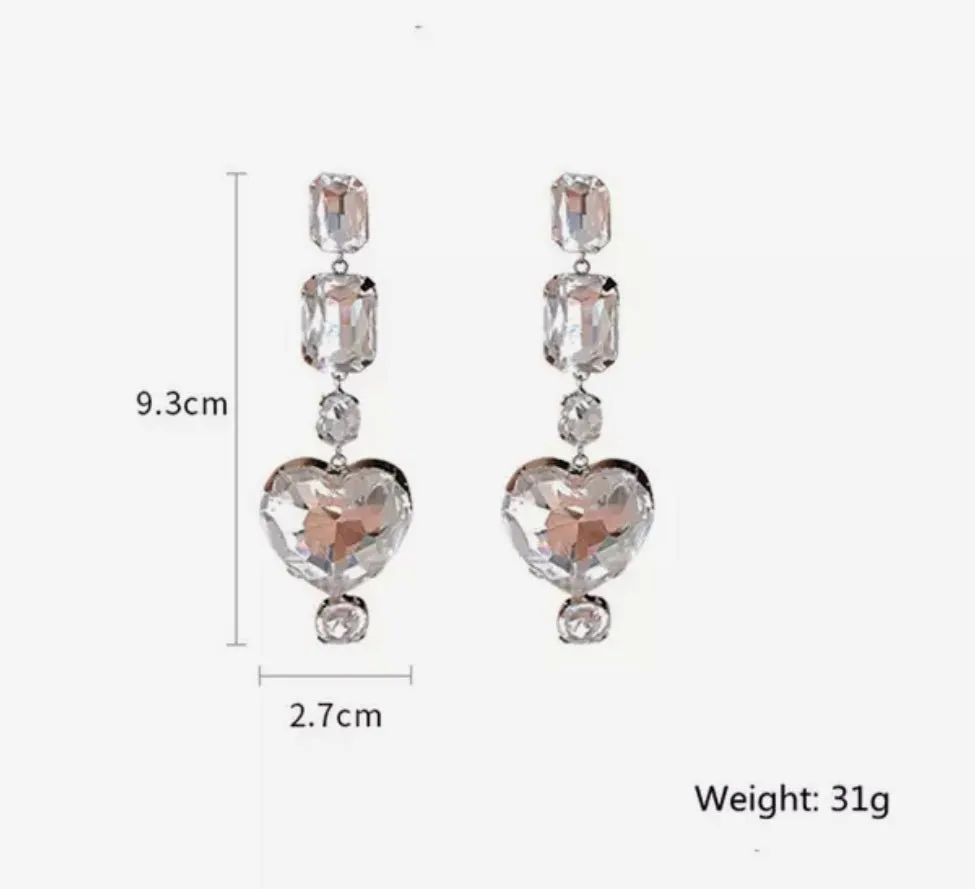 Heart Crystal drop earrings - Large