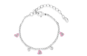 Heart Pink Multi-colored Crystal Palladium Plating Girls Charmed Bracelet