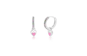 Heart Pink Multi-Colored Crystal Round Palladium Plating Girls Leverback Earring