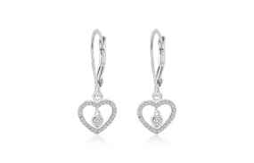 Heart White Crystal Palladium Plating Girls Leverback Earring