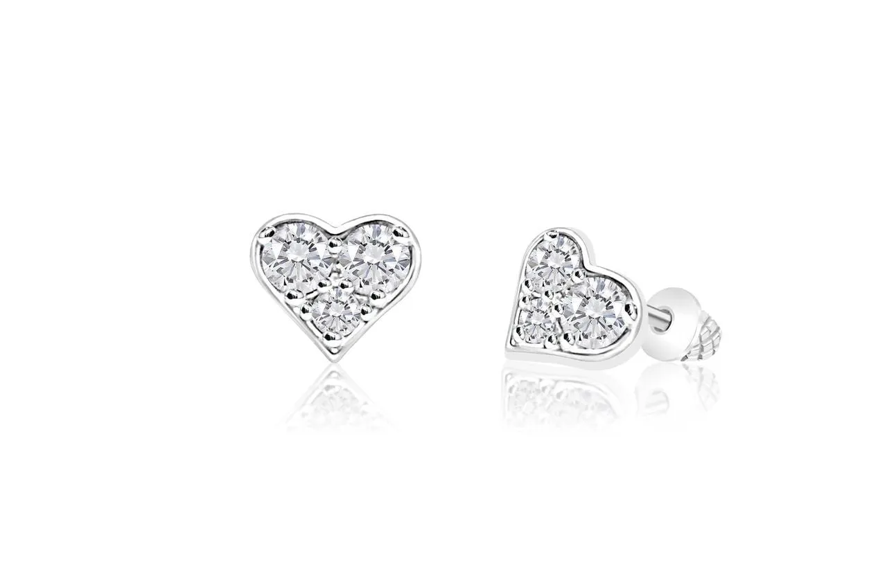 Heart White Crystal Yellow Gold Plating Girls Screwback stud Earring