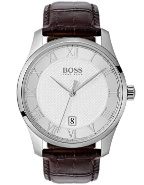 Hugo Boss Mens Master Watch - Stainless Steel - Date - Brown Croc Leather Strap