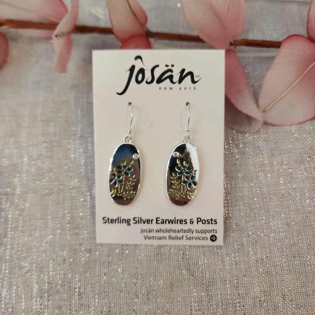 Josan SSW Oval Blue Floral & Crystal Earrings