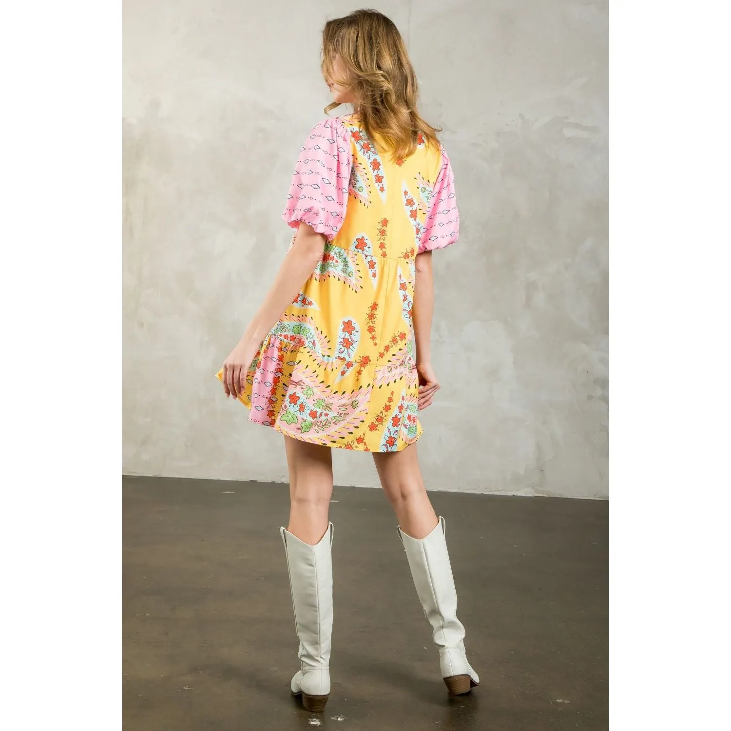 Kayla Puff Sleeve Flower Print THML Dress- SALE