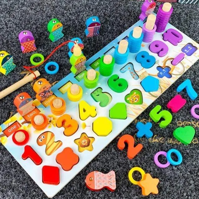 Kids Montessori Educational Wooden Math Toys Children Busy Board Count Shape Colors Match Fishing Puzzle Learning Toys Gifts