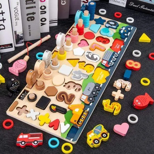 Kids Montessori Educational Wooden Math Toys Children Busy Board Count Shape Colors Match Fishing Puzzle Learning Toys Gifts