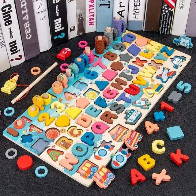 Kids Montessori Educational Wooden Math Toys Children Busy Board Count Shape Colors Match Fishing Puzzle Learning Toys Gifts