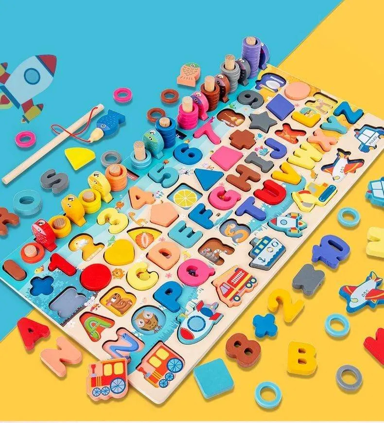 Kids Montessori Educational Wooden Math Toys Children Busy Board Count Shape Colors Match Fishing Puzzle Learning Toys Gifts